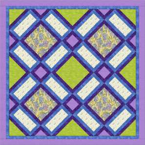 Garden windows quilt with purple and blue sashing 