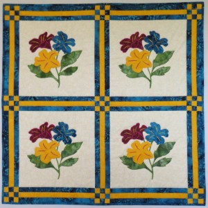 Pieceless applique four patch sample June 17 2013