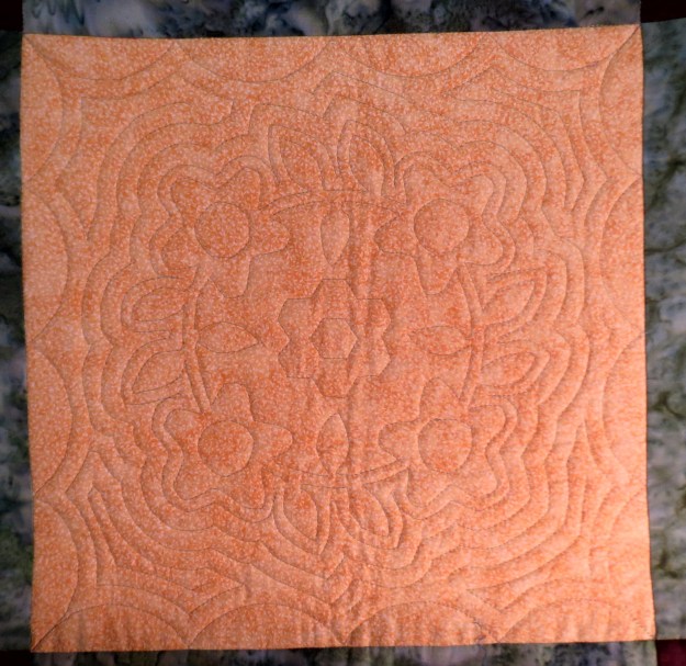 Echo quilting can be done around a center design or can fill in from a simple pattern on the edges of a block, or both as shown here