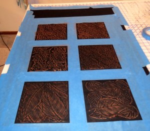 Rubbed leaves colored with gold, bronze, and copper Paintstiks.