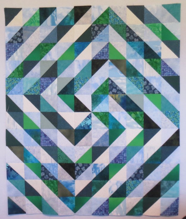 Blue Green Scrappy Triangles, 40 by 48 inches