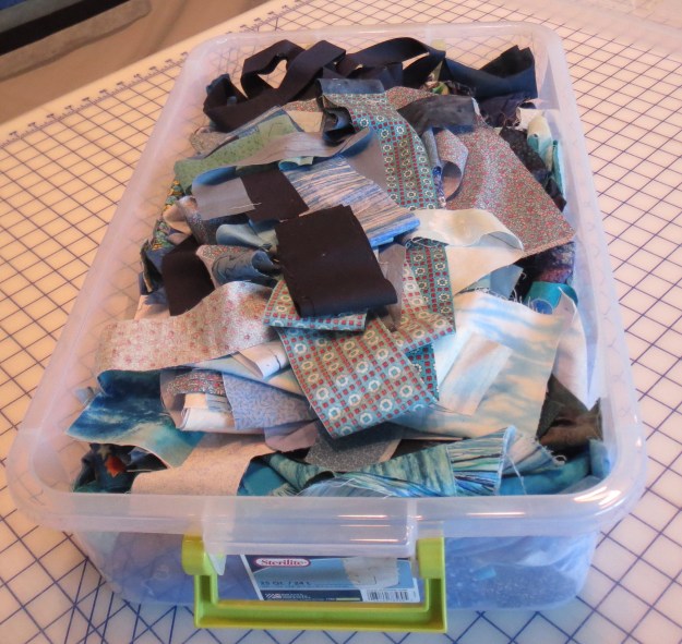 My blue scraps after finishing the blue scrappy quilts