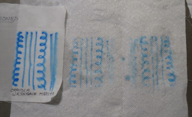 Even blotting with a paper towel didn't help; lots of ink on the towel, but plenty left in the fabric.